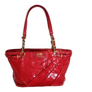 Coach Madison Diagonal Pleated Patent Leather Lindsey Bag  F21299